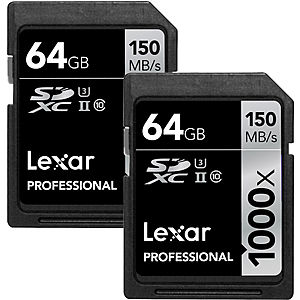 Lexar Professional 1000X UHS-II SDXC 64GB (PACK OF 2) $50 + 20% off code = $40