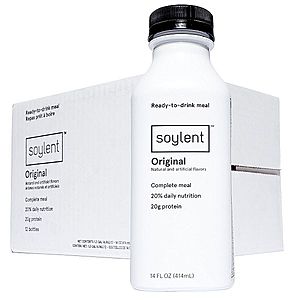 Amazon.com has Soylent Meal Replacement Drink, Original, 14 oz Bottles, Pack of 12 - $24.00 with Free Shipping - Coupon