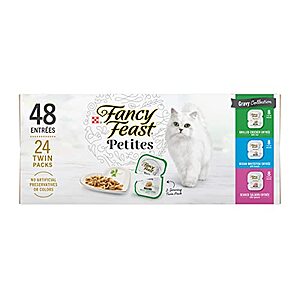 Fancy Feast Purina Gourmet Wet Cat Food Variety Pack, Petites Gravy Collection, Break-Apart tubs, 48 Servings $12.75 or less SUB/SAVE a/25% off Q FS AMZ - YMMV