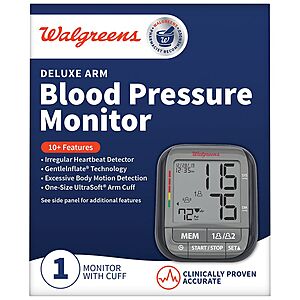 WALGREENS Brand DELUXE Arm or Wrist Blood Pressure Monitor $27.98 after stacked Q plus possible Wags Cash Free Pick Up or FS to Store Walgreens