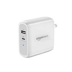 Amazon Basics 68W Two-Port GaN Charger with 1 USB-C Port (50W) and 1 USB-A Port (18W) AND 10-foot cable $14.18