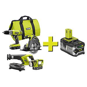 Ryobi 18-Volt ONE+ Lithium-Ion Cordless Super Combo Kit Plus 18-Volt ONE+ 4.0Ah Lithium-Ion High Capacity Battery Pack $179