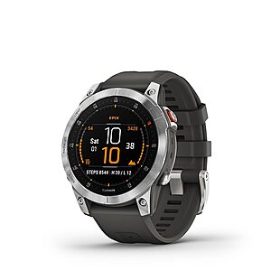 GARMIN EPIX GEN 2 WATCH COLOR: STAINLESS WRISTBAND: SLATE – SILICONE $429 At Bike Closet