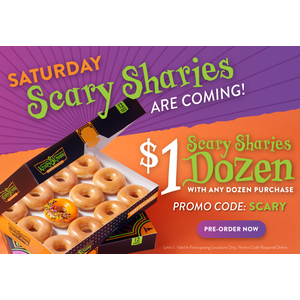 Krispy Kreme: Buy Any 12 Donuts, Get 12 “Saturday Scary Sharies” Donuts for $1 on 10/30 Only