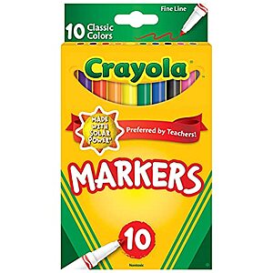 10-Count Crayola Markers (Classic Colors, Fine Line) $1