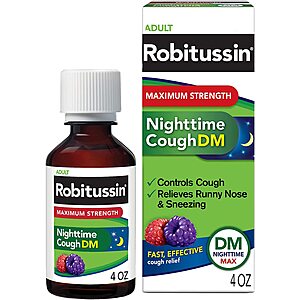 4-Oz Robitussin Maximum Strength Nighttime Cough DM for Adults (Berry) $4.35 w/ S&S + Free S&H w/ Prime or $25+