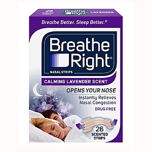 26-Count Breathe Right Extra Strength Nasal Strips (Calming Lavender Scent) $7.10 w/ S&S + Free S&H w/ Prime or $25+