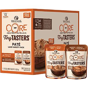 12-Pack 1.75-Oz Wellness CORE Tiny Tasters Wet Cat Food (Variety Pack: Sea or Land) $6.85 w/ S&S + Free Shipping w/ Prime or on $25+