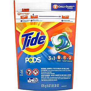 35-Count Tide Pods Laundry Detergent Pacs (Original) $8 w/ S&S + Free Shipping w/ Prime or on $35+