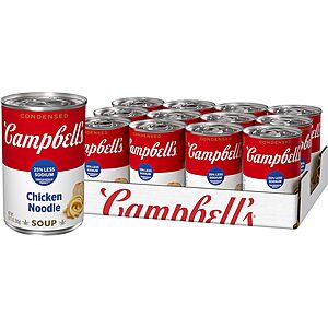 12-Pack 10.5-Oz Campbell's Condensed 25% Less Sodium Chicken Noodle Soup $11 w/ S&S + Free Shipping w/ Prime or on $35+
