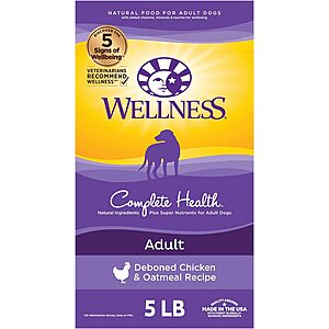 5-Lbs Wellness Complete Health Dry Dog Food w/ Grains (Various Flavors) from $7.67 w/ S&S  + Free S&H w/ Prime or $35+
