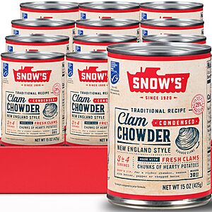 12-Pack 15-Oz Snow's Condensed New England Clam Chowder $20 w/ S&S + Free Shipping w/ Prime or on $35+