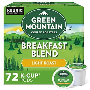 72-Count Green Mountain Coffee Roasters Single-Serve Keurig K-Cup Pods (Breakfast Blend) $23.95 w/ S&S + Free Shipping w/ Prime or on $35+