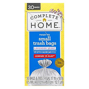 30-Count 4-Gallon Walgreens Complete Home Lavender Trash Bags: 3 for $4.50 (B1G2FREE) & More + Free Store Pickup on $10+