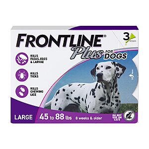 3-Doses FRONTLINE Plus Flea & Tick Treatment for Large Dogs (Up to 45 to 88 lbs) $24.75 w/ Subscribe & Save