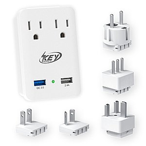 Key Power 2000W International Travel Adapter Kit w/ QC 3.0 USB & 2-Outlets  $15