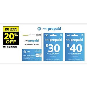 Dollar General in store, 20% off AT&T pre-paid cards w/ digital coupon
