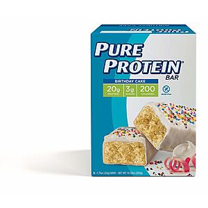 Pure Protein Bars, High Protein, Nurtritious Snacks to Support Energy, Low Sugar, Gluten Free, Birthday Cake, 1.76oz, 6 Pack [Birthday Cake] $4.49