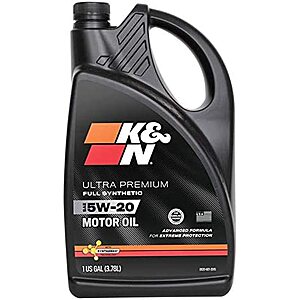 K&N Motor Oil: 5W-20 Full Synthetic Engine Oil: Premium Protection, High Mileage, 4 Quarts - $15