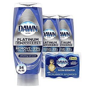 3-Pack 18-Oz Dawn EZ-Squeeze Platinum Dishwashing Soap + 2 Non-Scratch Sponges $13.21 w/ S&S + Free Shipping w/ Prime or on orders over $35