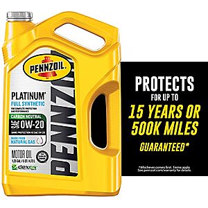 5-Quart Pennzoil Platinum High Mileage 0W-20 Full Synthetic Motor Oil 2 for $14.04 after SS and MIR $7.01