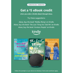 $5 ebook credit for ordering a Kindle book on an Echo Device  {ymmv}
