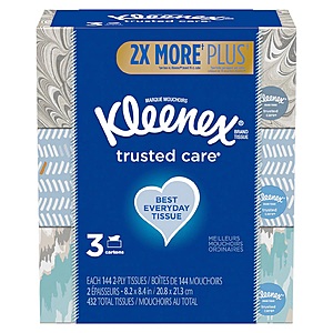 3-Pack 144-Count Kleenex Everyday Facial Tissues Bundle $2.41 + Free Store Pickup Walgreens