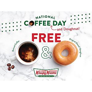 National Coffee Day Offers: Krispy Kreme: Cup of Coffee & Original Glazed Doughnut Free & More (Participating Locations, 9/29)