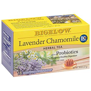 Bigelow Tea Lavender Chamomile Plus Probiotics Herbal Tea, Caffeine Free, 18 Count (Pack of 6), 108 Total Tea Bags - $13.45 w/ S&S