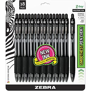 18-Pack Zebra Pen Z-Grip Retractable Ballpoint Pen (Black) $3.35