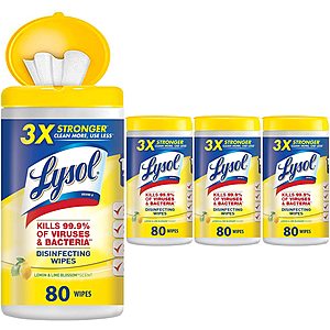 4-Pack 80-Count Lysol Disinfecting Wipes (Lemon & Lime Blossom) $8.85 w/ Subscribe & Save