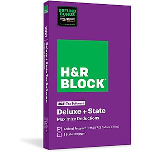 H&R Block 2021 Tax Software w/ Refund Bonus Offer: Deluxe Federal + State $22.49 & more + Free Shipping w/ Prime or $25+