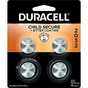 4-Count Duracell 2032 Lithium 3V Coin Batteries $2 w/ Subscribe & Save