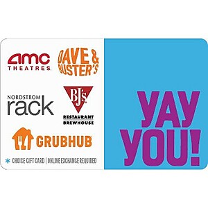 15% Off Select eGift Cards: The Choice eGC (The Cheesecake Factory, Domino's & More), Yay You! eGC (AMC, Dave & Busters, GrubHub & More)