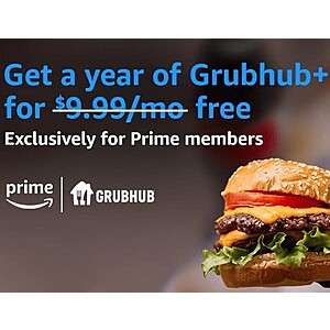 Prime Member Offer: 1-Year Grubhub+ Membership Free (While Offer Lasts)