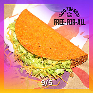 Taco Bell Restaurant: Taco Tuesday Offer: Nacho Cheese Doritos Locos Taco Free + Free Restaurant Pickup (Every Tuesdays thru 9/5)