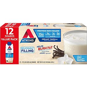 12ct Atkins Protein Shakes (Creamy Vanilla, Strawberry & Mocha) $13.28 or less + Free Shipping w/ Prime or $35+ orders $11.89