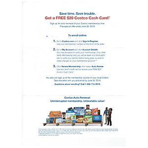 Costco - FREE $20 Costco Cash Card when you sign up for auto renewal on any VISA credit card -NEW Offer exp 9/30/18 - Targeted?