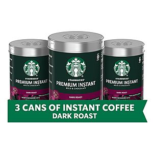 3-Pack 3.17-Oz Starbucks Premium Instant Coffee (Dark Roast) $17.85, (Medium Roast or Blonde Roast) $17.35 ($5.78 each) w/ S&S + Free Shipping w/ Prime or on $35+
