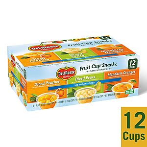 12-Pk 4-Oz Del Monte No Sugar Added Variety Fruit Cups $6.38 (.53c Ea) w/ S&S + Free Shipping w/ Prime or on orders $35+