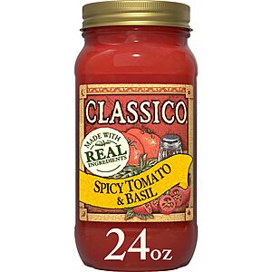 Classico Spicy Tomato & Basil Spaghetti Pasta Sauce (24 oz Jar)~$1.93 After Coupon And S&S @ Amazon~Free Prime Shipping!