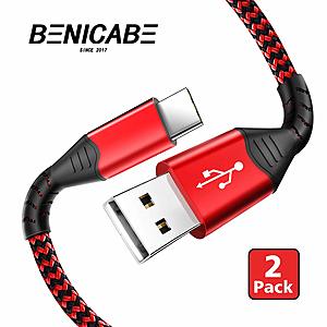 Type C Cable, 2 Pack 6.6FT USB C Fast Charger Nylon Braided USB A 2.0 to USB-C Charging Cable $3.99