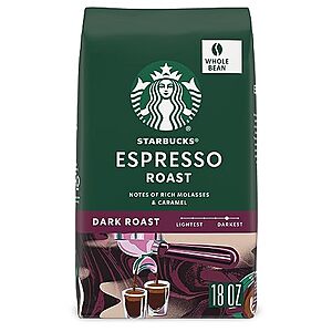 Starbucks Dark Roast Whole Bean Coffee — Espresso — 100% Arabica — 1 bag (18 oz) $9.36