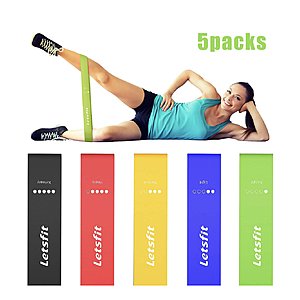 Letsfit Resistance Loop Bands, Resistance Exercise Bands for Home Fitness, Stretching, Strength Training, Physical Therapy, Natural Latex Workout Bands with Exercise Guide Set of 5