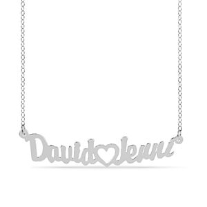 Zales Couple's Bold Script Name and Heart Outline Necklace in Silver $25