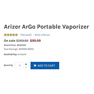 Arizer ArGo portable convection vaporizer -  $99.99 shipped at Aroma-Tek