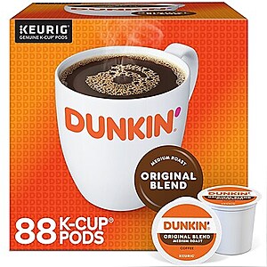 88-Count Dunkin' Original Blend Coffee K-Cup Pods (Medium Roast) $33.25 w/ Subscribe & Save