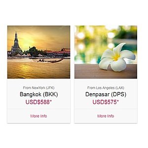 China Airlines Flights to Bangkok or Bali Starting from $575 RT Airfares - Book by Sept 16, 2018