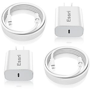 2x Essri Type C Fast Wall Charger Block + 2x USB C to Lightning Cable for iPhone $4.50