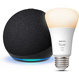 Echo Dot Smart Speaker (5th Gen) + Philips Hue White A19 Smart Bulb $25
